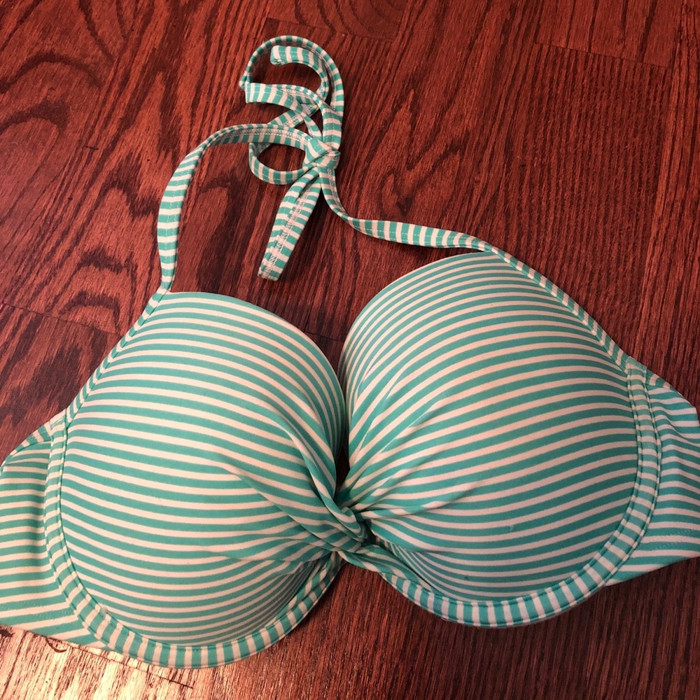 Striped halter bathing suit top
